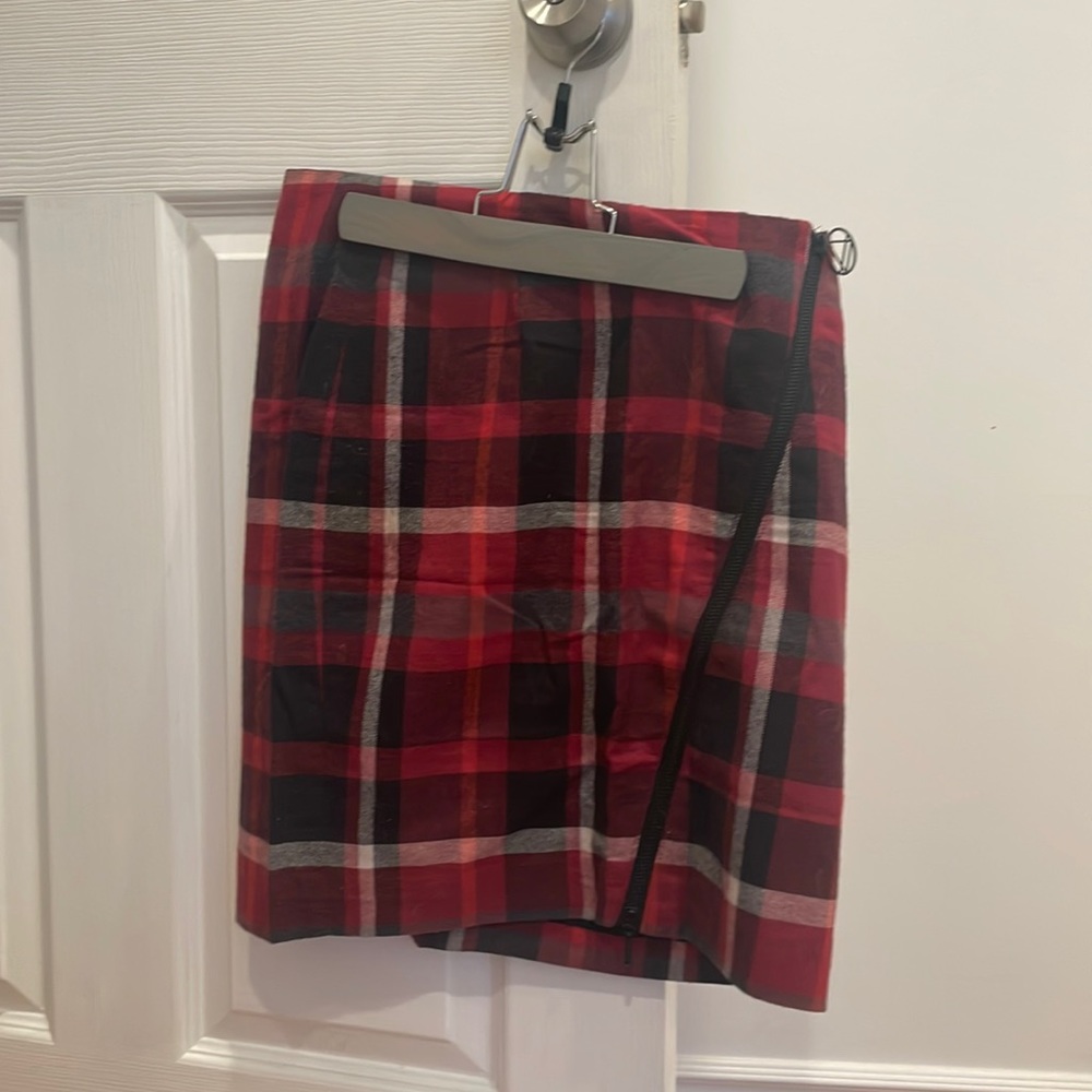 Zip Up 100% Cotton Red Plaid Mini Skirt